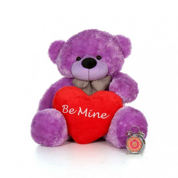 4 Feet Purple Big Bow Teddy Bear holding Be Mine heart